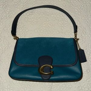 Coach Suede Soft Tabby Shoulder Bag with Convertible Straps - Teal and Navy